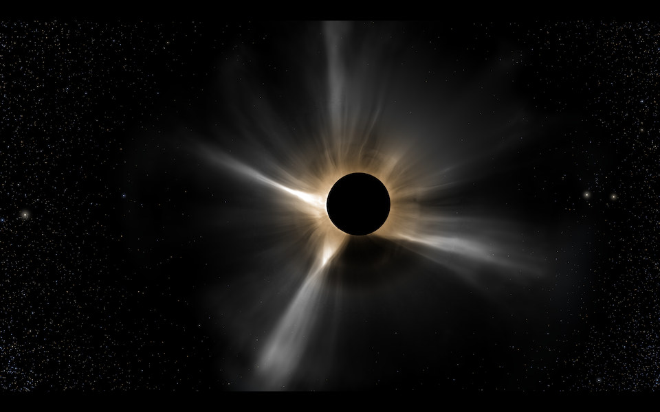 宇宙から見た日食：黒い月のまわりにコロナが広がる / The eclipse from space: the corona spreading around the black Moon